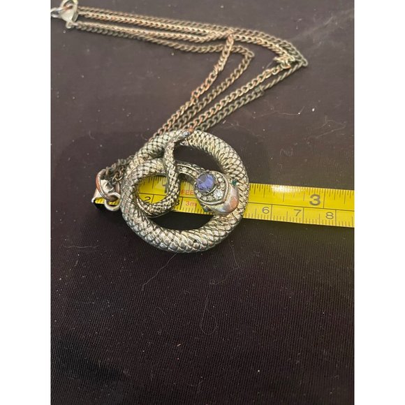 Coiled Snake Silvertone Double Strand Necklace Crystal Head 16 Inches Adjustable - Picture 8 of 8